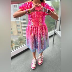 Lola & The Boys BUBBLE GUM SHIMMER SEQUIN DRESS, Size 10 Girls